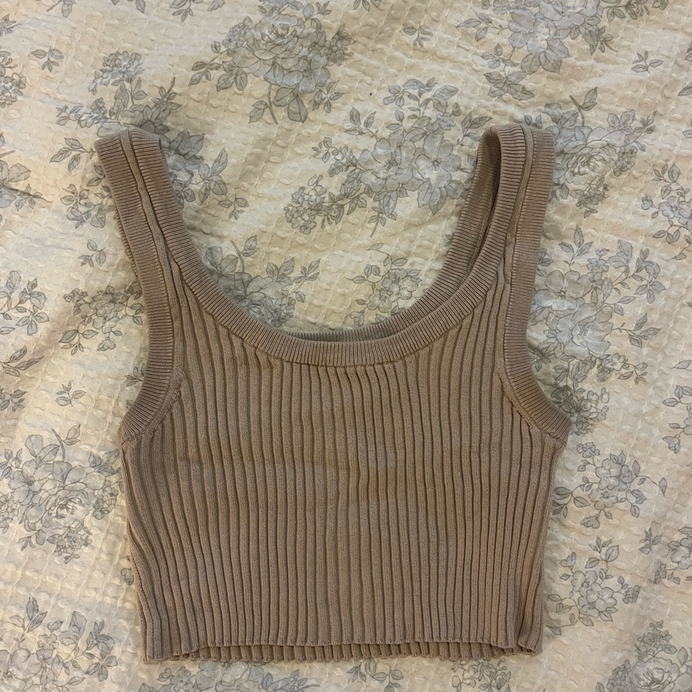 Bershka Ribbed Brown Crop Top